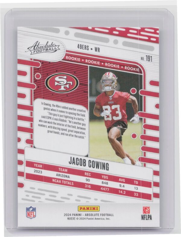 2024 Absolute Jacob Cowing RC 191 49ers - Image 3