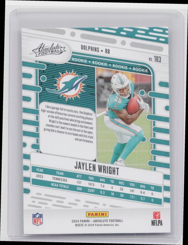 2024 Absolute Jaylen Wright RC 183 Dolphins - Image 3