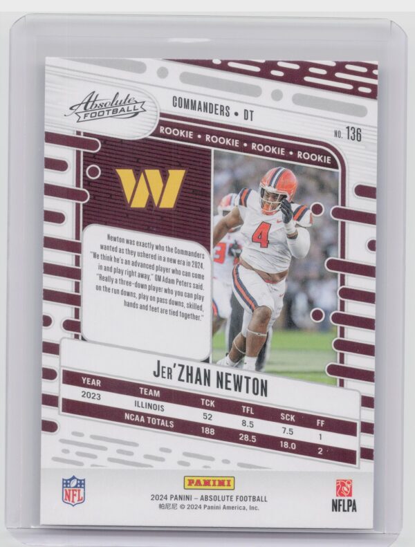 2024 Absolute Jer'Zhan Newton Red and Blue RC 136 Commanders - Image 3