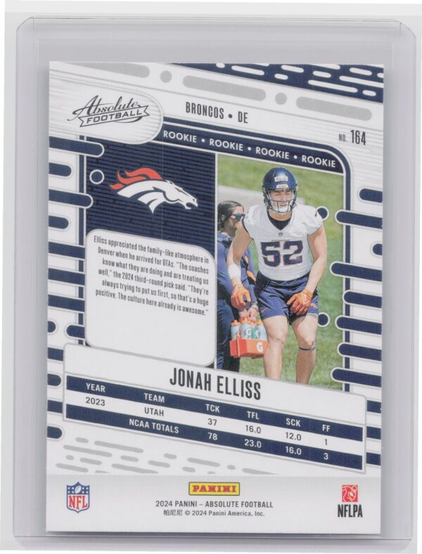 2024 Absolute Jonah Elliss Red and Blue RC 164 Broncos - Image 3