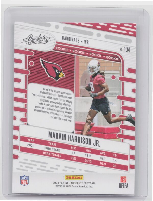 2024 Absolute Marvin Harrison Jr. Red and Blue RC 104 Cardinals - Image 3