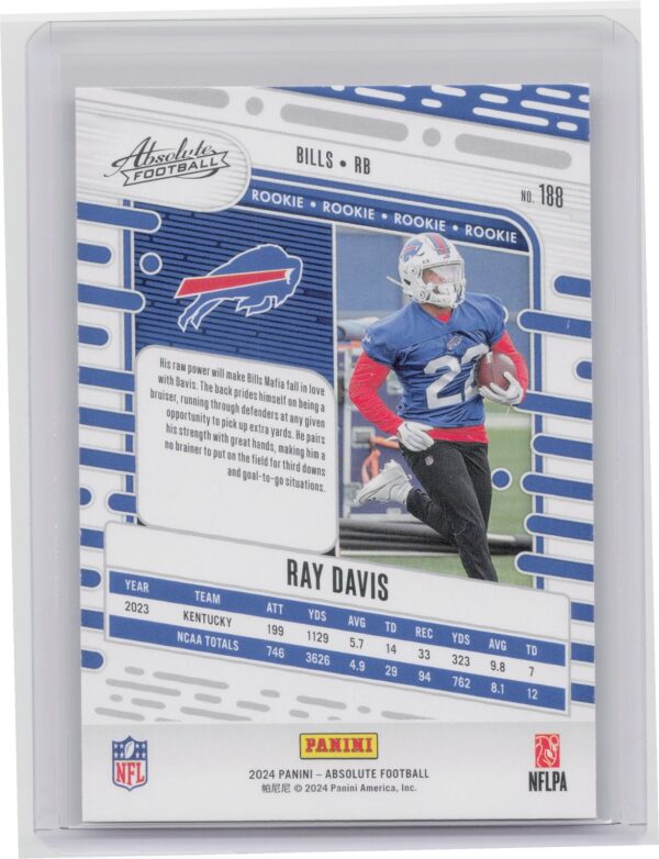 2024 Absolute Ray Davis Red and Blue RC #188 Bills - Image 3