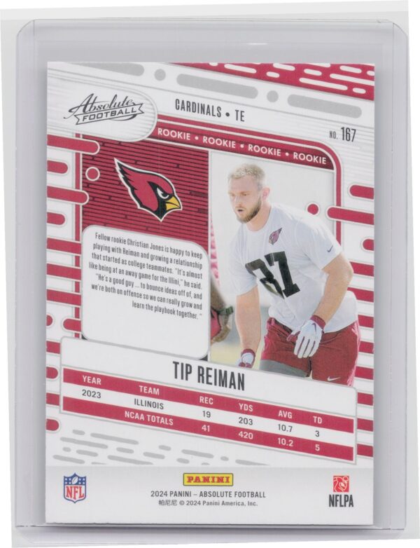 2024 Absolute Tip Reiman Red and Blue RC 167 Cardinals - Image 3
