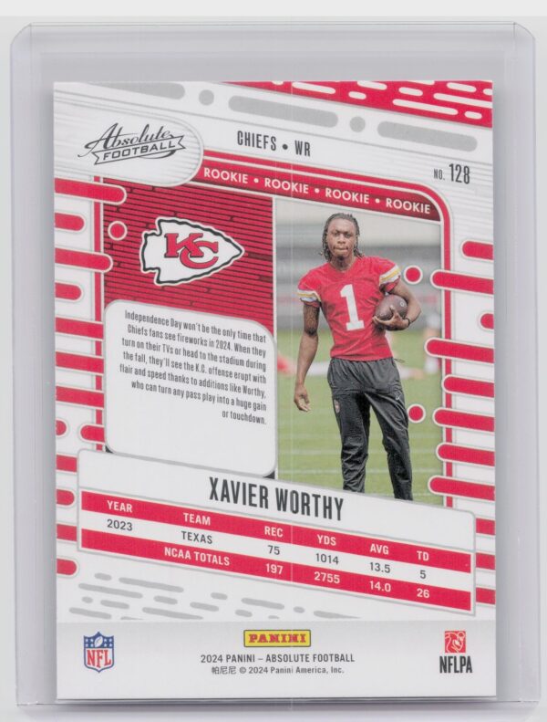 2024 Absolute Xavier Worthy Red and Blue RC 128 Chiefs - Image 3