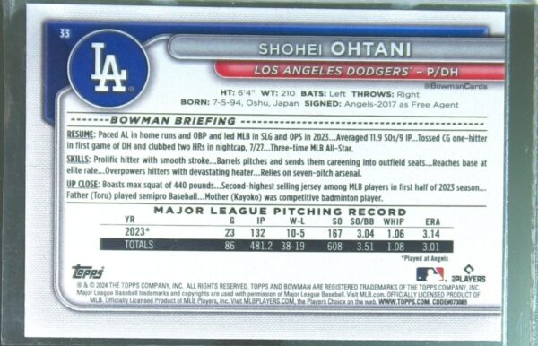 2024 Bowman Shohei Ohtani #33 Dodgers - Image 3