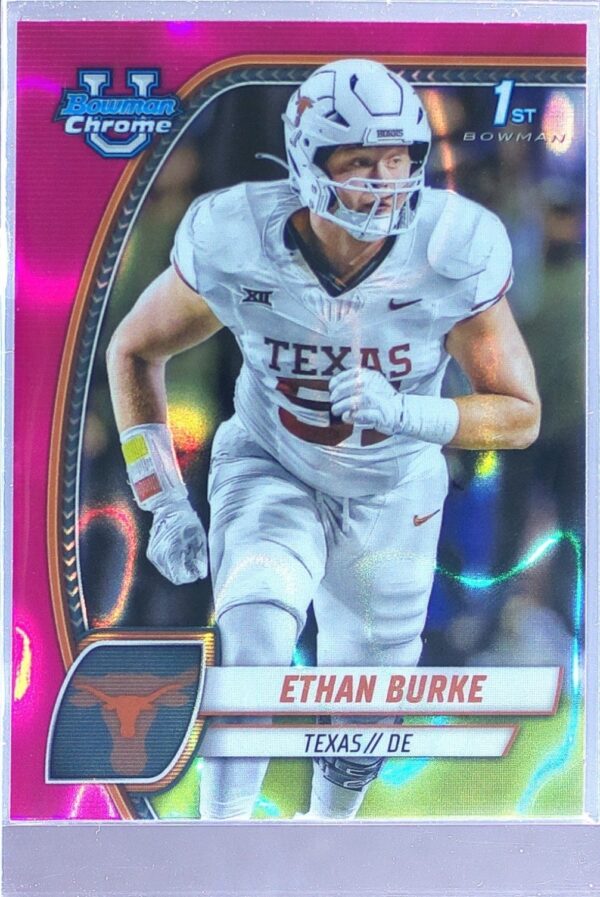 2024 Bowman University Chrome Ethan Burke Pink Lava Refractor RC 32 Longhorns
