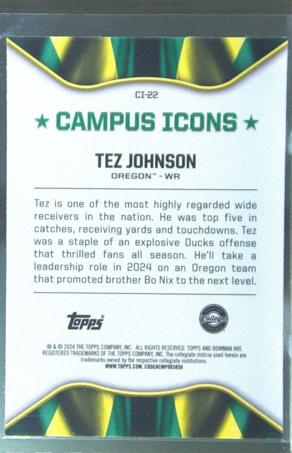 2024 Bowman University Chrome Tez Johnson #CI-22 Ducks Campus Icons - Image 3