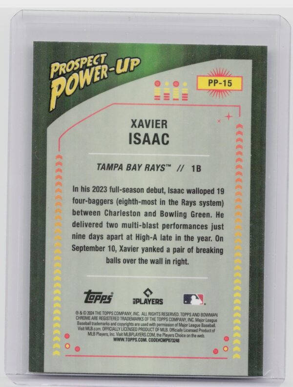 2024 Bowman Xavier Isaac #PP-15 Rays Prospect Power Up - Image 3