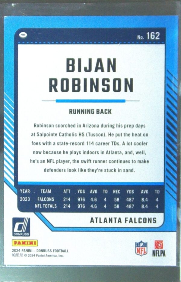 2024 Donruss Bijan Robinson Press Proof Purple 162 Falcons - Image 3