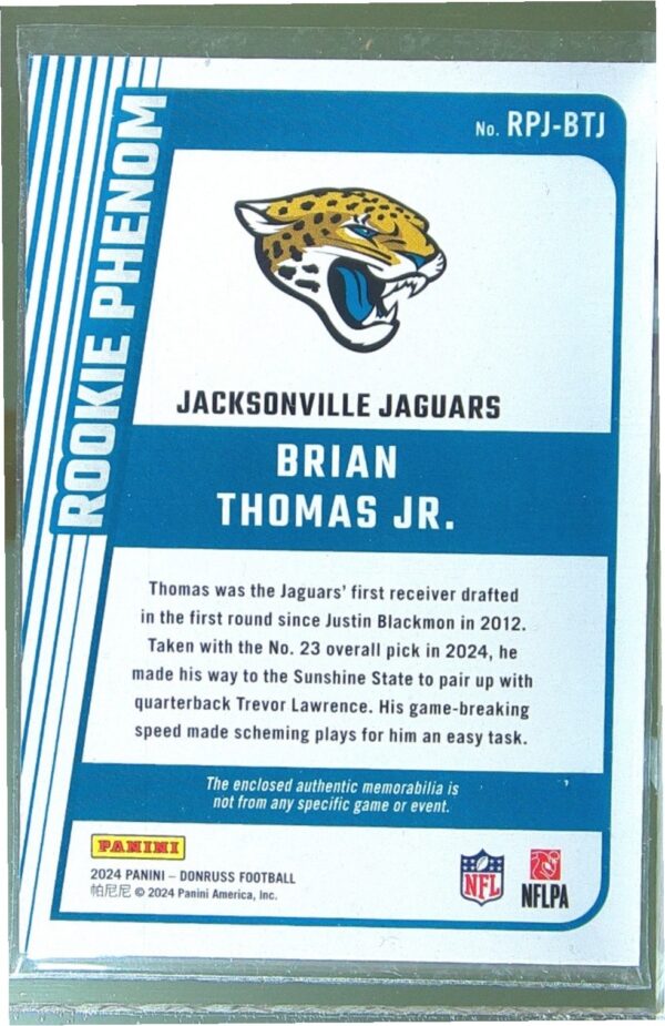 2024 Donruss Brian Thomas Jr. JSY RC RPJ-BTJ Jaguars Rookie Phenom Jerseys - Image 3