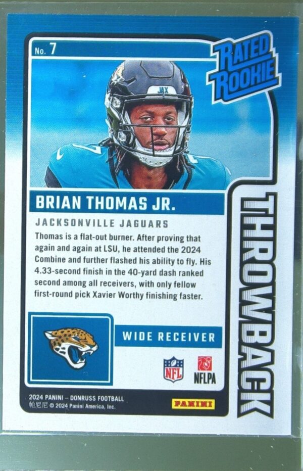 2024 Donruss Brian Thomas Jr. RC 7 Jaguars Rated Rookies Throwback - Image 3