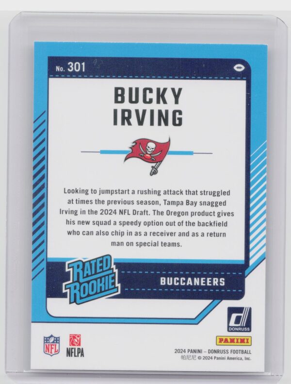 2024 Donruss Bucky Irving RC 301 Buccaneers - Image 3