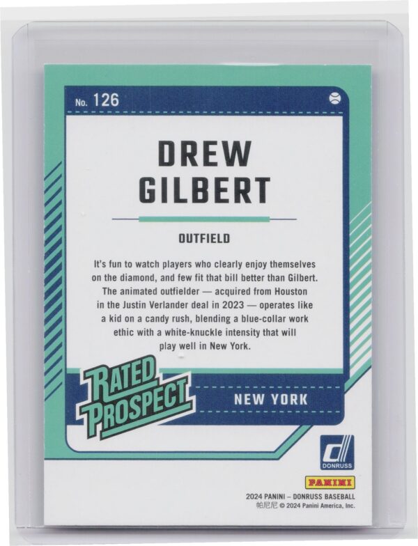 2024 Donruss Drew Gilbert Red and Blue 126 Mets - Image 3