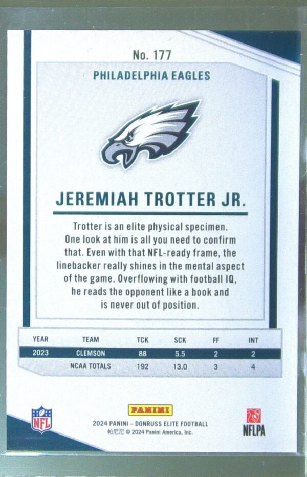2024 Donruss Elite Jeremiah Trotter Jr. Pink FOTL /13 177 Eagles - Image 3