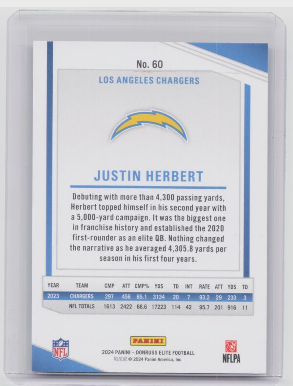 2024 Donruss Elite Justin Herbert Status Explosion /875 60 Chargers - Image 3