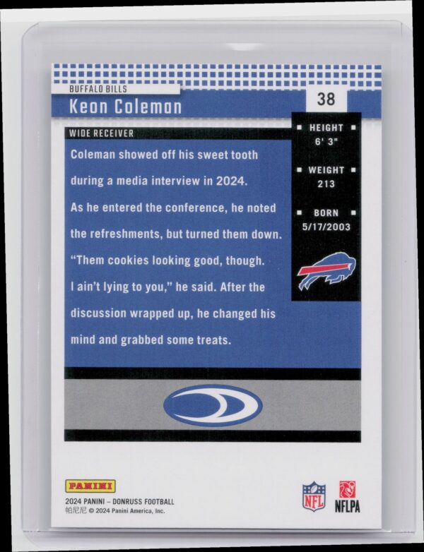 2024 Donruss Keon Coleman RC 38 Bills Retro 2004 - Image 3
