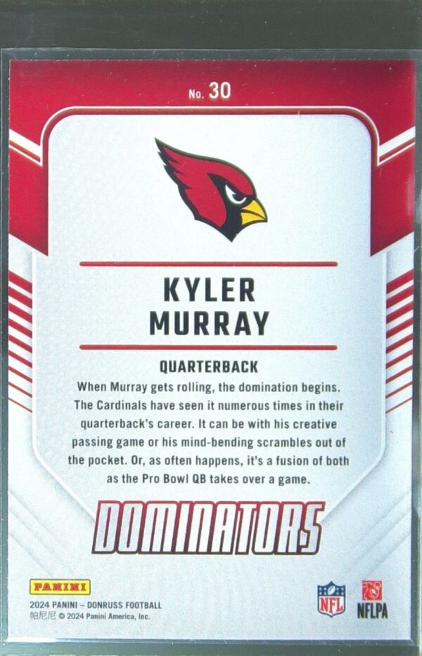 2024 Donruss Kyler Murray 30 Cardinals Dominators - Image 3