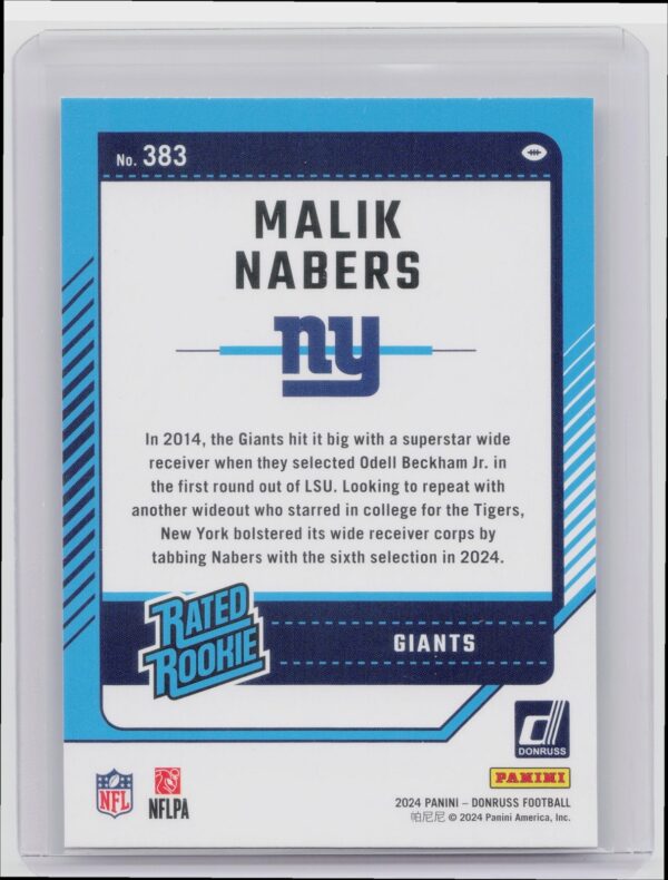 2024 Donruss Malik Nabers RC 383 Giants - Image 3
