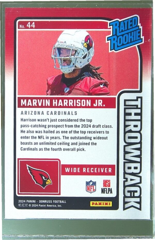 2024 Donruss Marvin Harrison Jr. RC #44 Cardinals Rated Rookies Throwback - Image 3
