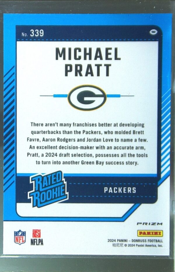 2024 Donruss Michael Pratt Optic Rated Rookies Preview Pink RC 339 Packers - Image 3