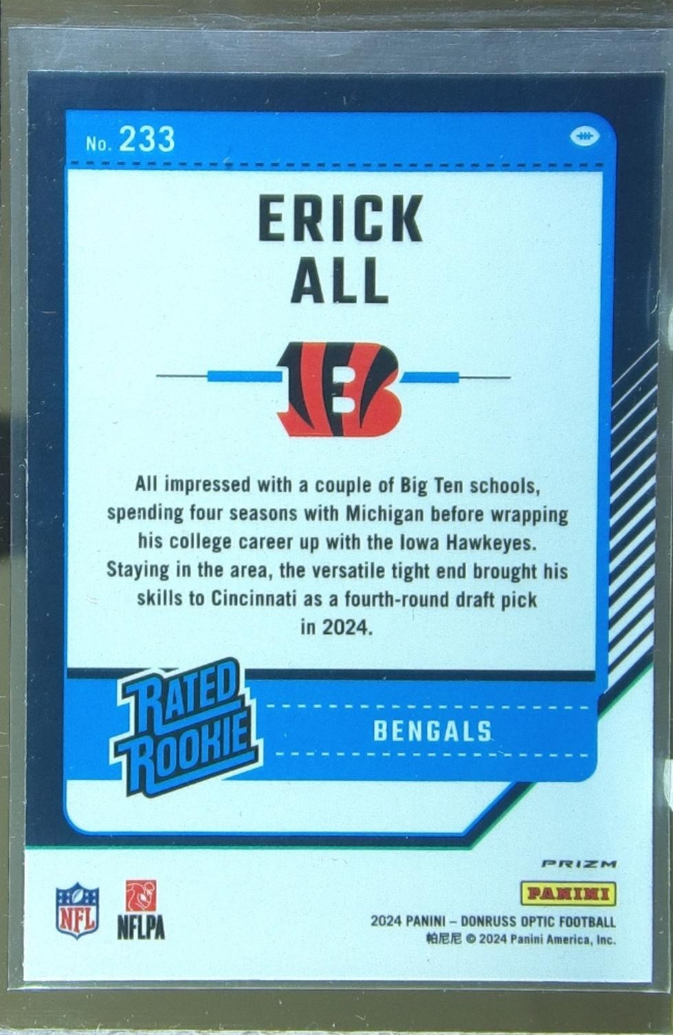 2024 Donruss Optic Erick All Jr. Red Mojo RC #233 Bengals - Image 3