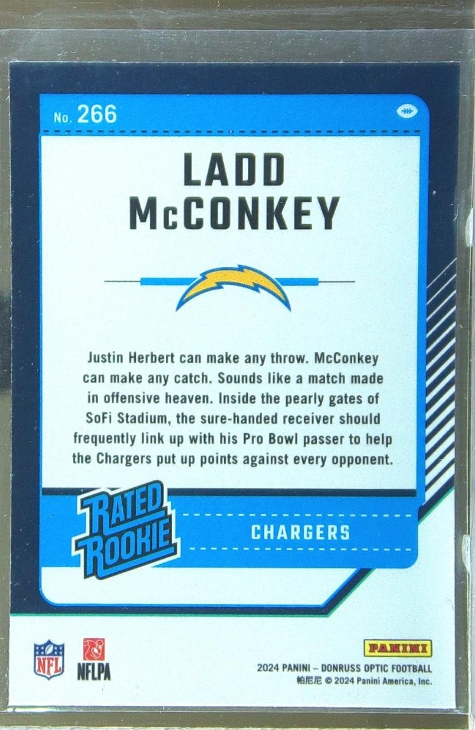 2024 Donruss Optic Ladd McConkey RC #266 Chargers - Image 3