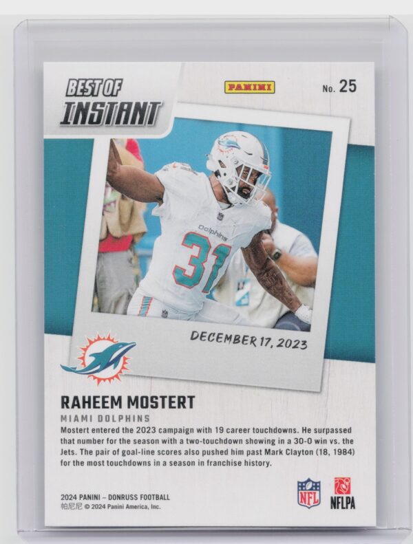 2024 Donruss Raheem Mostert 25 Dolphins Best of Panini Instant - Image 3