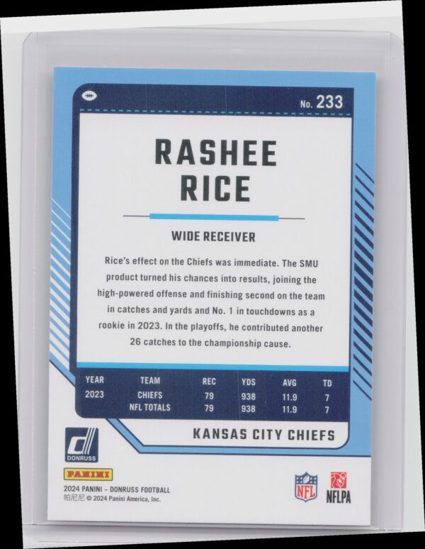 2024 Donruss Rashee Rice Press Proof Red 233 Chiefs - Image 3