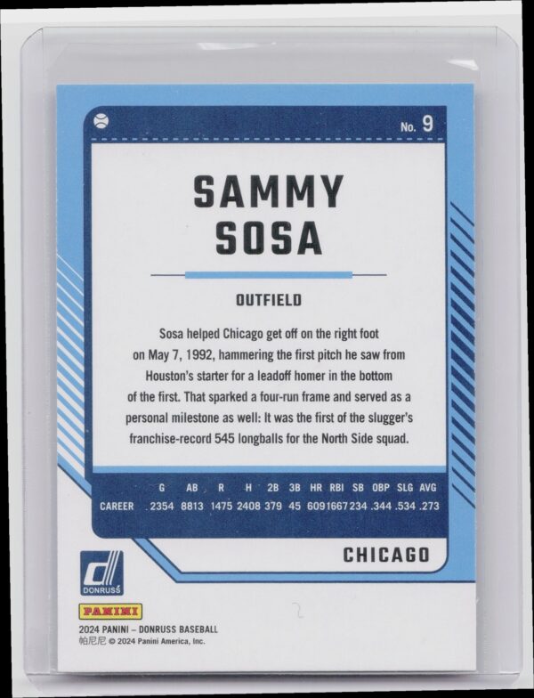 2024 Donruss Sammy Sosa Red and Blue 9 Cubs - Image 3