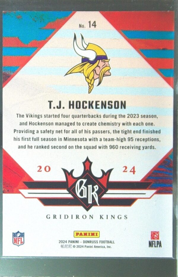 2024 Donruss T.J. Hockenson #14 Vikings Gridiron Kings - Image 3