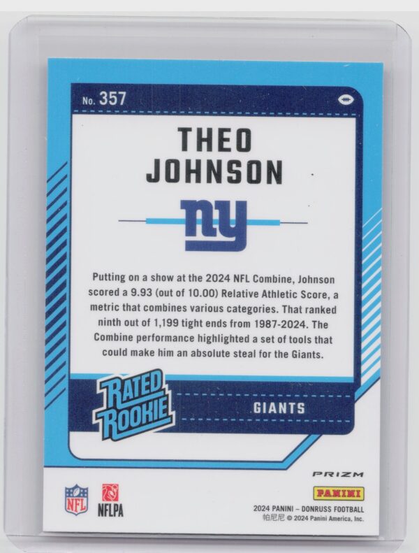 2024 Donruss Theo Johnson Optic Rated Rookies Preview Red Wave 357 Giants - Image 3