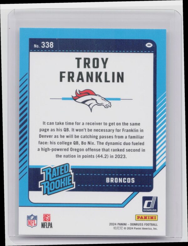 2024 Donruss Troy Franklin RC 338 Broncos - Image 3