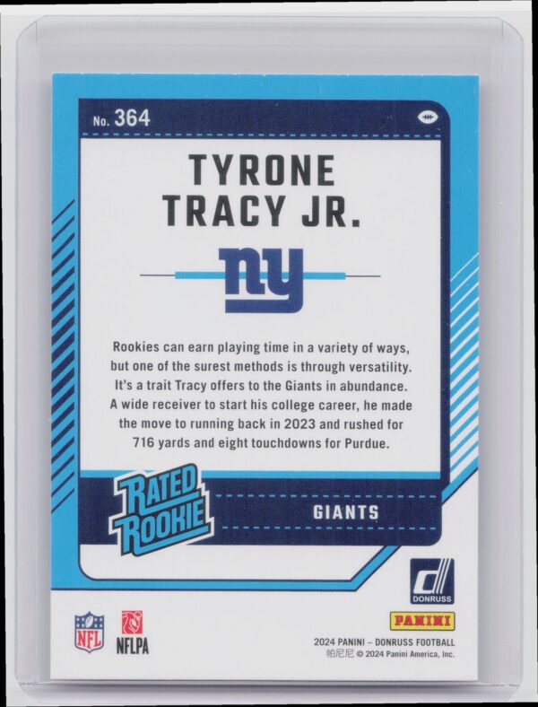 2024 Donruss Tyrone Tracy Jr. RC 364 Giants - Image 3
