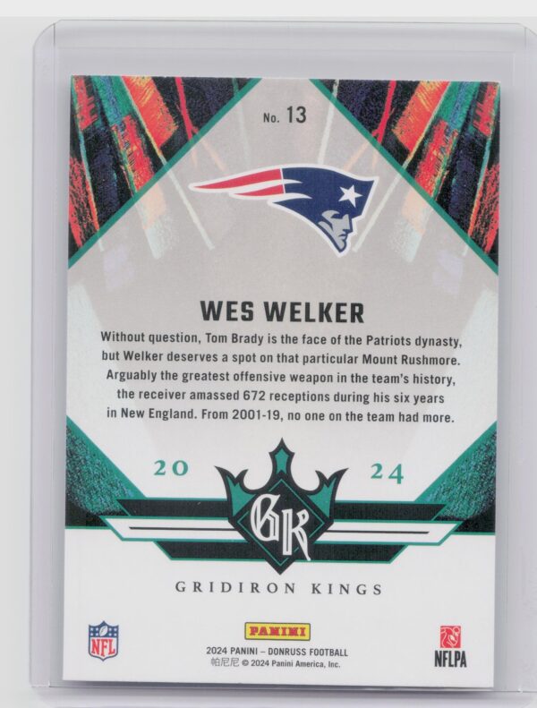 2024 Donruss Wes Welker 13 Patriots All Time Gridiron Kings - Image 3