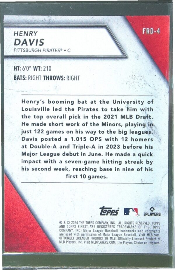 2024 Finest Henry Davis RC #FRD-4 Pirates Finest Rookies Design Variations - Image 3