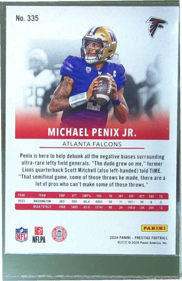 2024 Panini Prestige Michael Penix Jr. RC #335 Falcons - Image 3