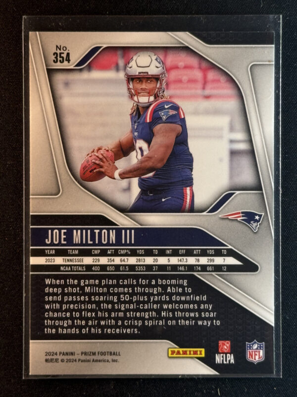 2024 Panini Prizm Joe Milton III Rookie RC Patriots #354 - Image 3