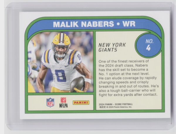 2024 Panini Score Malik Nabers Potential #4 Giants - Image 3