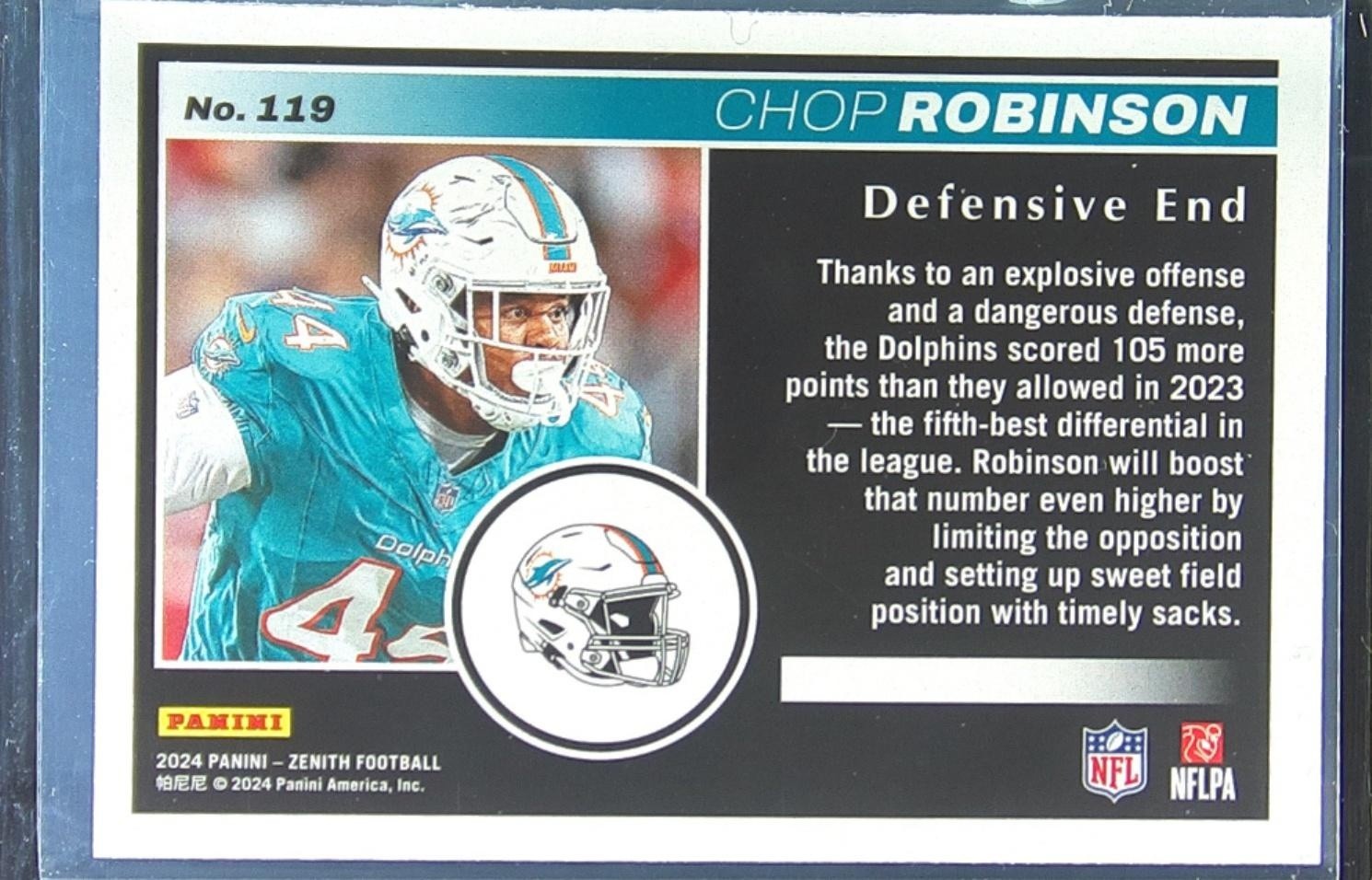 2024 Panini Zenith Chop Robinson Retail RC #119 Dolphins - Image 3