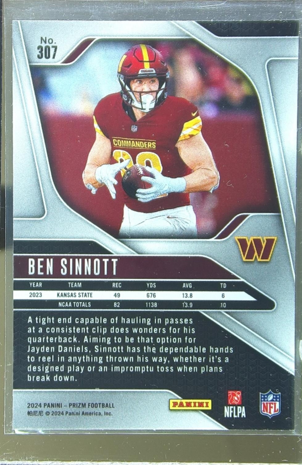 2024 Prizm Ben Sinnott RC #307 Commanders - Image 3