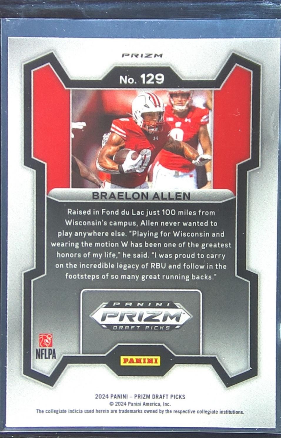 2024 Prizm Collegiate Draft Picks Braelon Allen Silver RC 129 Badgers - Image 3