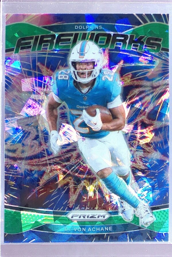 2024 Prizm De'Von Achane 12 Dolphins Fireworks Green Ice Prizm