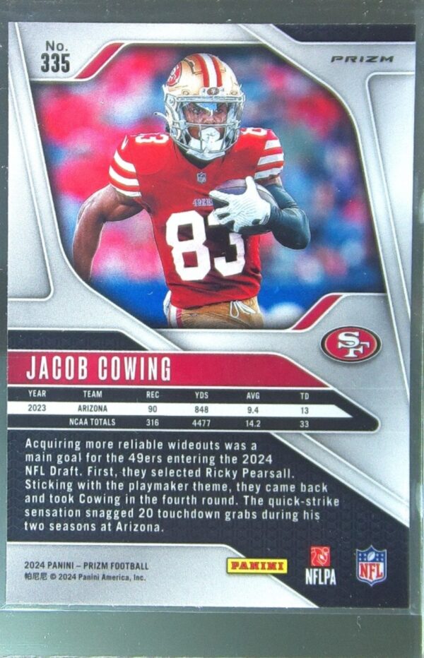 2024 Prizm Jacob Cowing Pink RC 335 49ers - Image 3
