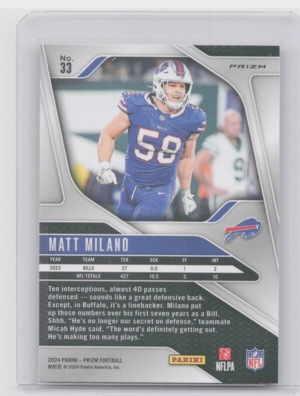 2024 Prizm Matt Milano Silver 33 Bills - Image 3