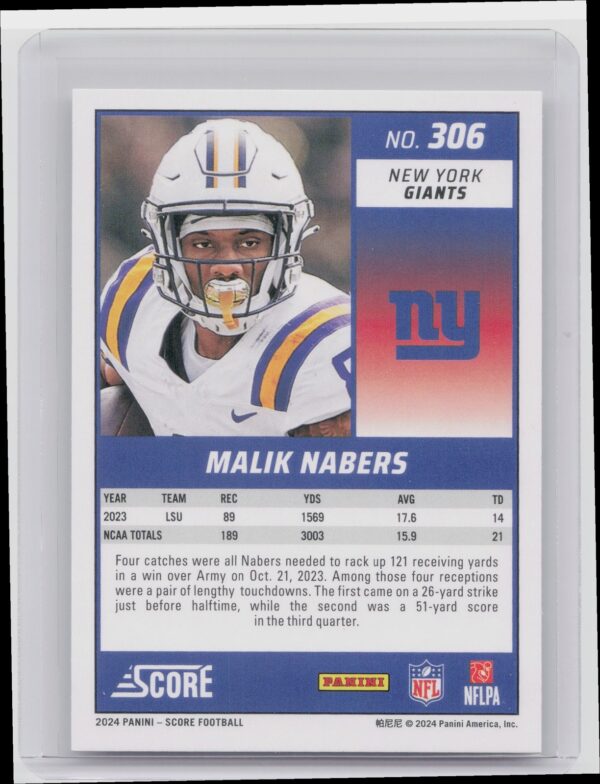 2024 Score Malik Nabers RC #306 Giants - Image 3