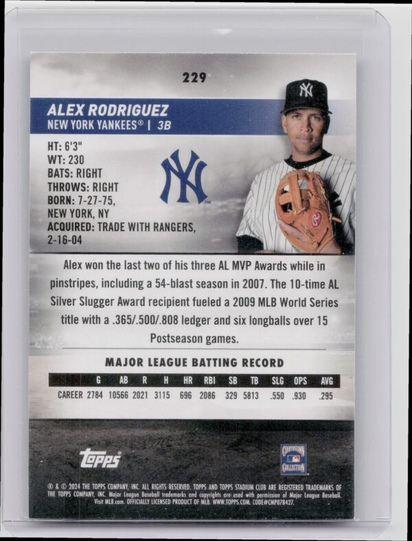 2024 Stadium Club Alex Rodriguez Red Foil #229 Yankees - Image 3