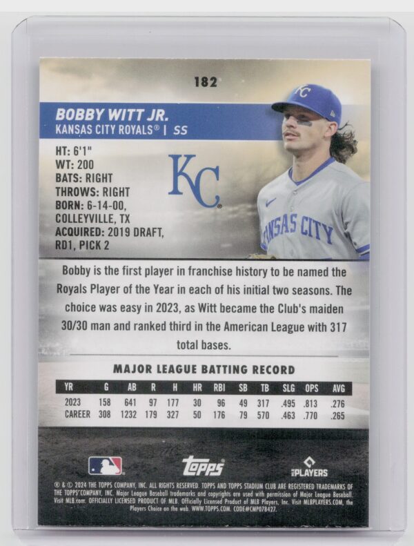 2024 Stadium Club Bobby Witt Jr. Red Foil #182 Royals - Image 3