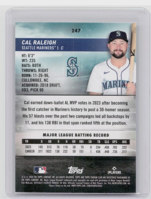 2024 Stadium Club Cal Raleigh #247 Mariners - Image 3