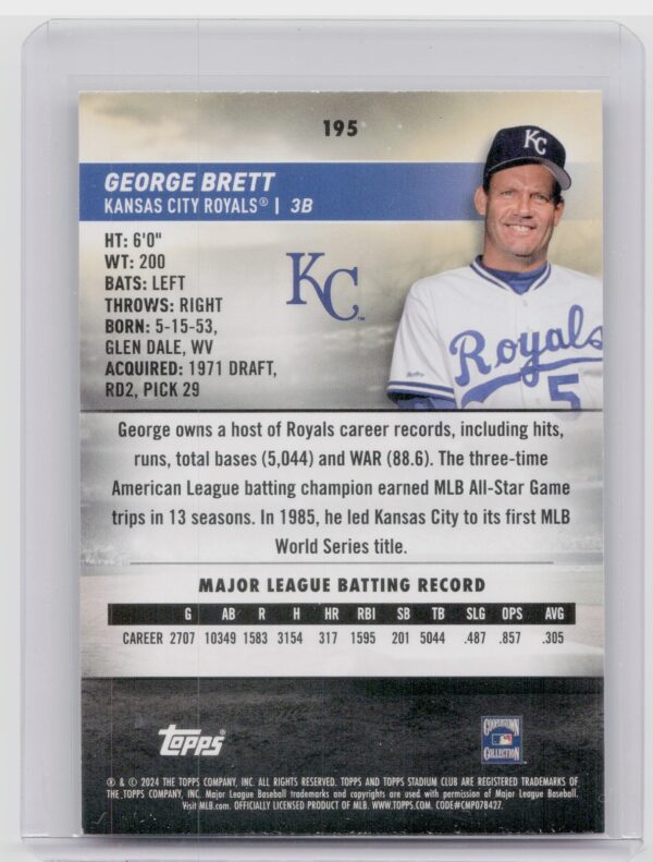 2024 Stadium Club George Brett Red Foil #195 Royals - Image 3