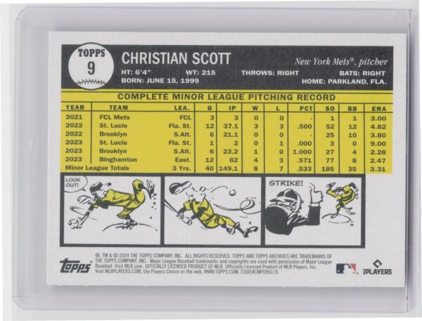 2024 Topps Archives Christian Scott RC #9 Mets - Image 3